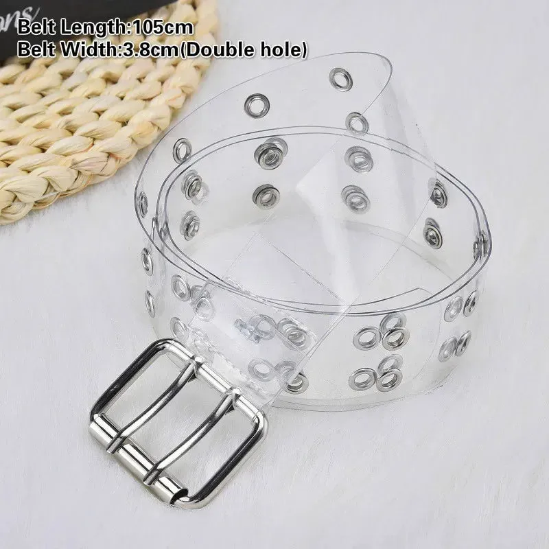 Women Clear Full Grommet Belt Female Disigner Punk Rivet Pin Buckle Waist Resin Plastic PVC Trouser Jeans Transparent Belts