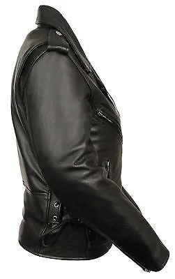 Women's Motorcycle Classic old school police style leather jacket with side laces
