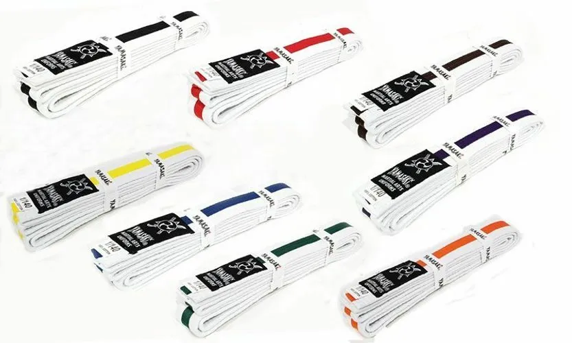 Yamasaki Deluxe White Martial Arts Belts Coloured Stripe | All Colours
