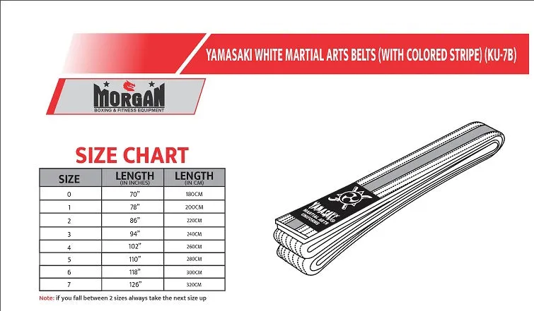 Yamasaki Deluxe White Martial Arts Belts Coloured Stripe | All Colours