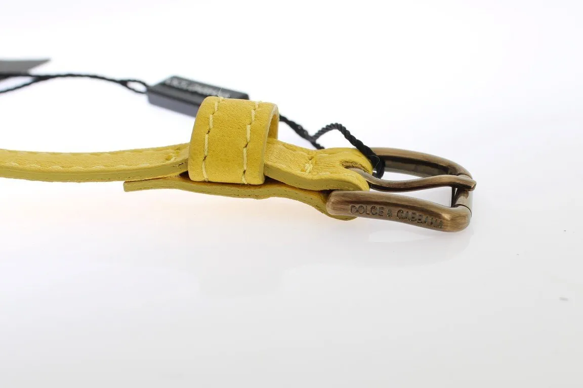 Yellow Leather Gold Buckle Logo Belt