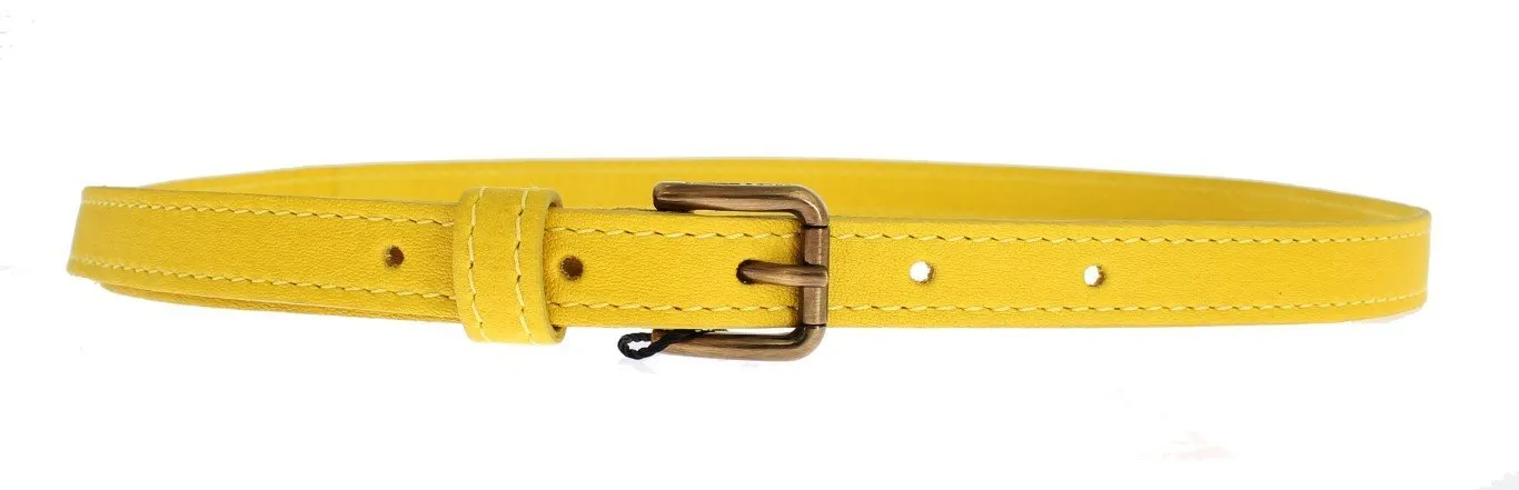 Yellow Leather Gold Buckle Logo Belt