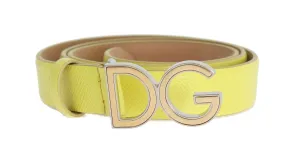 Yellow Leather Gold Silver Buckle Belt