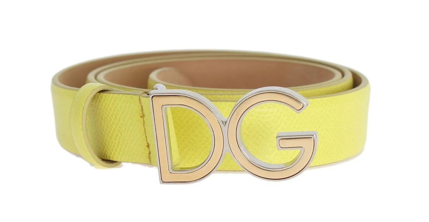 Yellow Leather Gold Silver Buckle Belt
