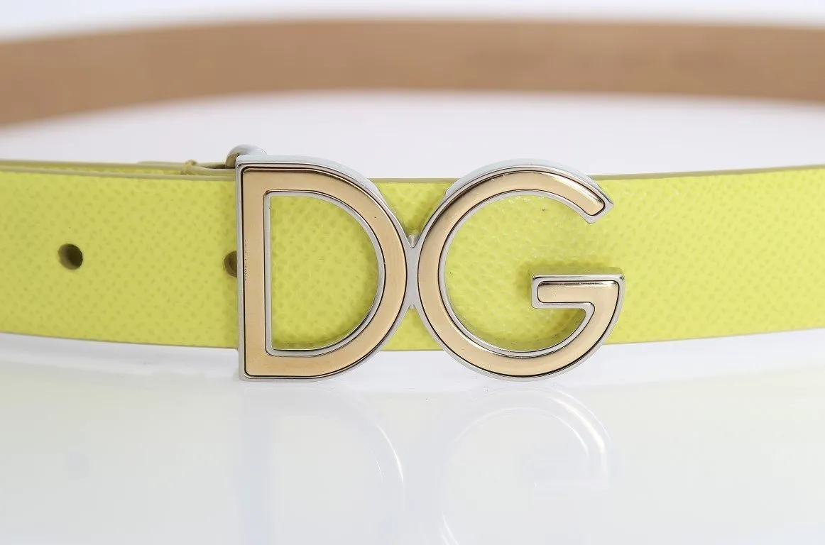 Yellow Leather Gold Silver Buckle Belt