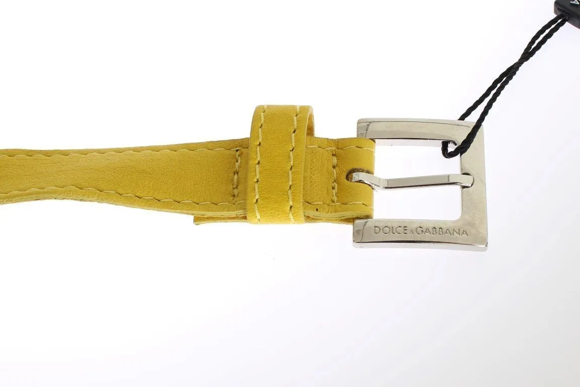 Yellow Leather Silver Buckle Logo Belt