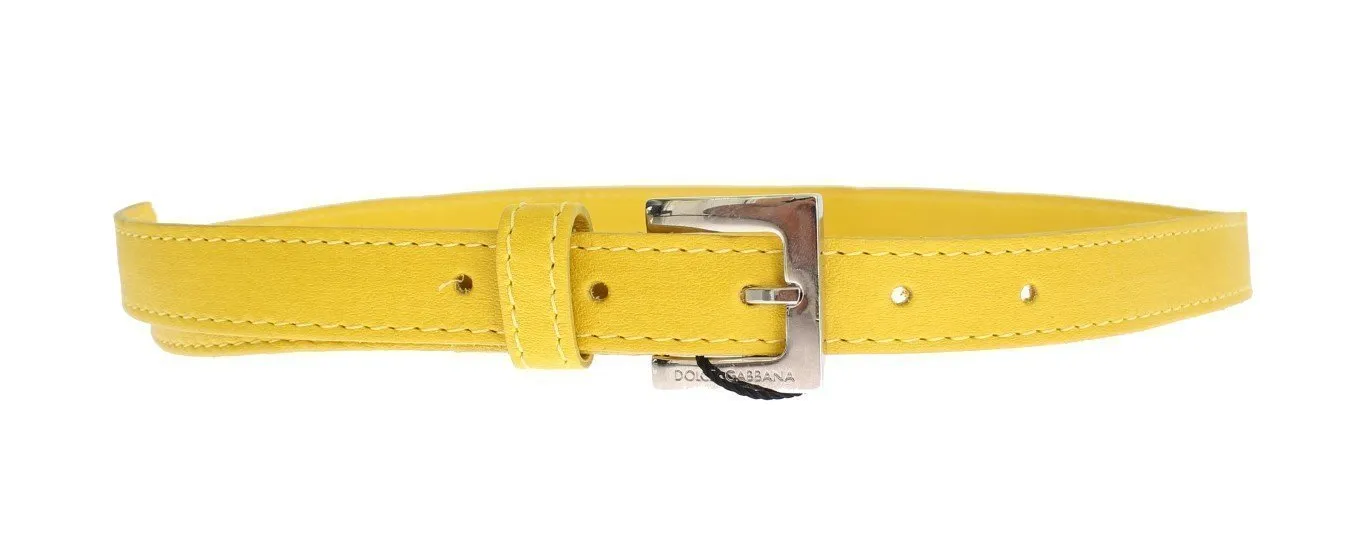 Yellow Leather Silver Buckle Logo Belt